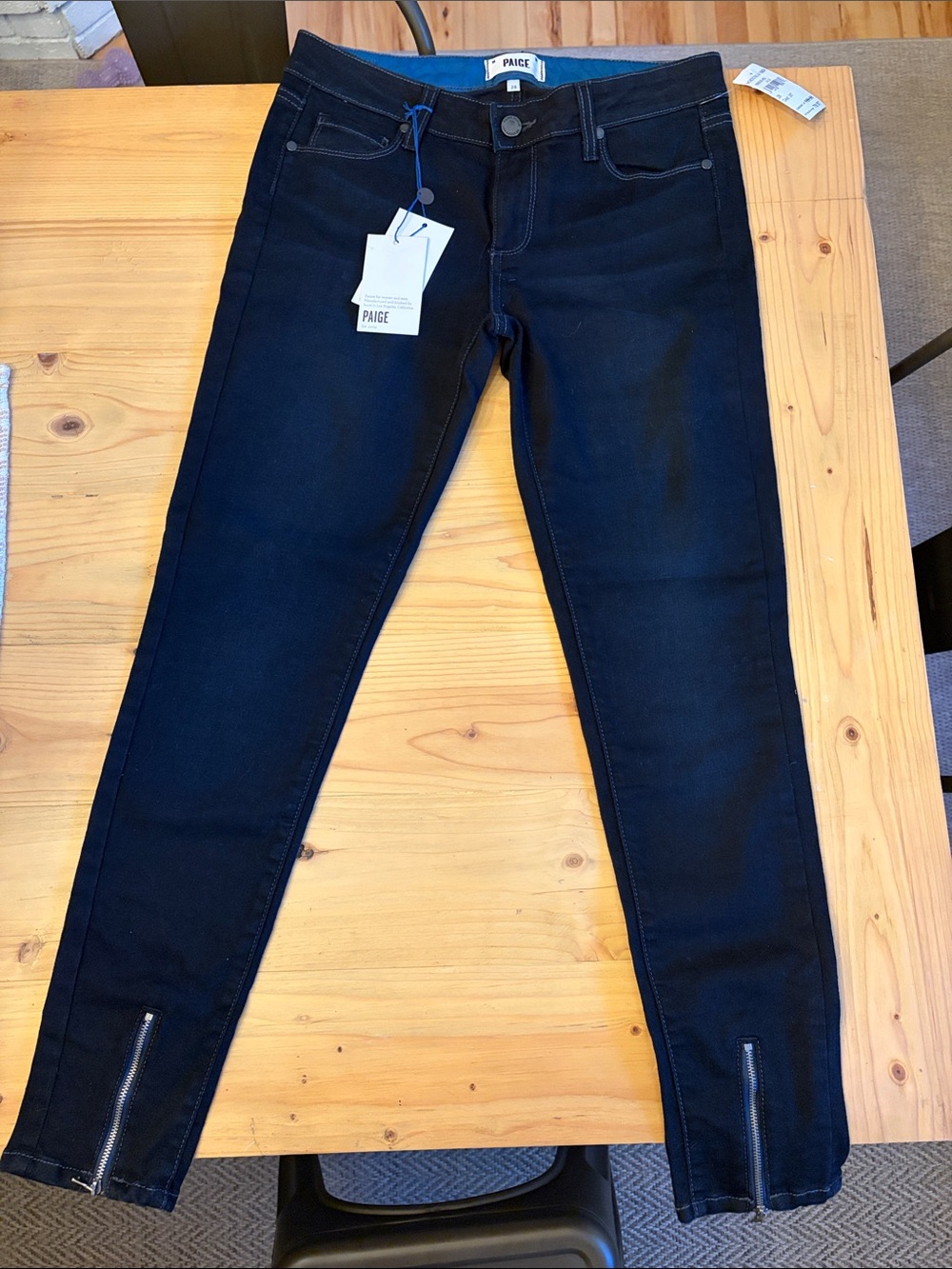 NWT PAIGE Ankle Zip Skinny Jeans Wash Black Sz 28